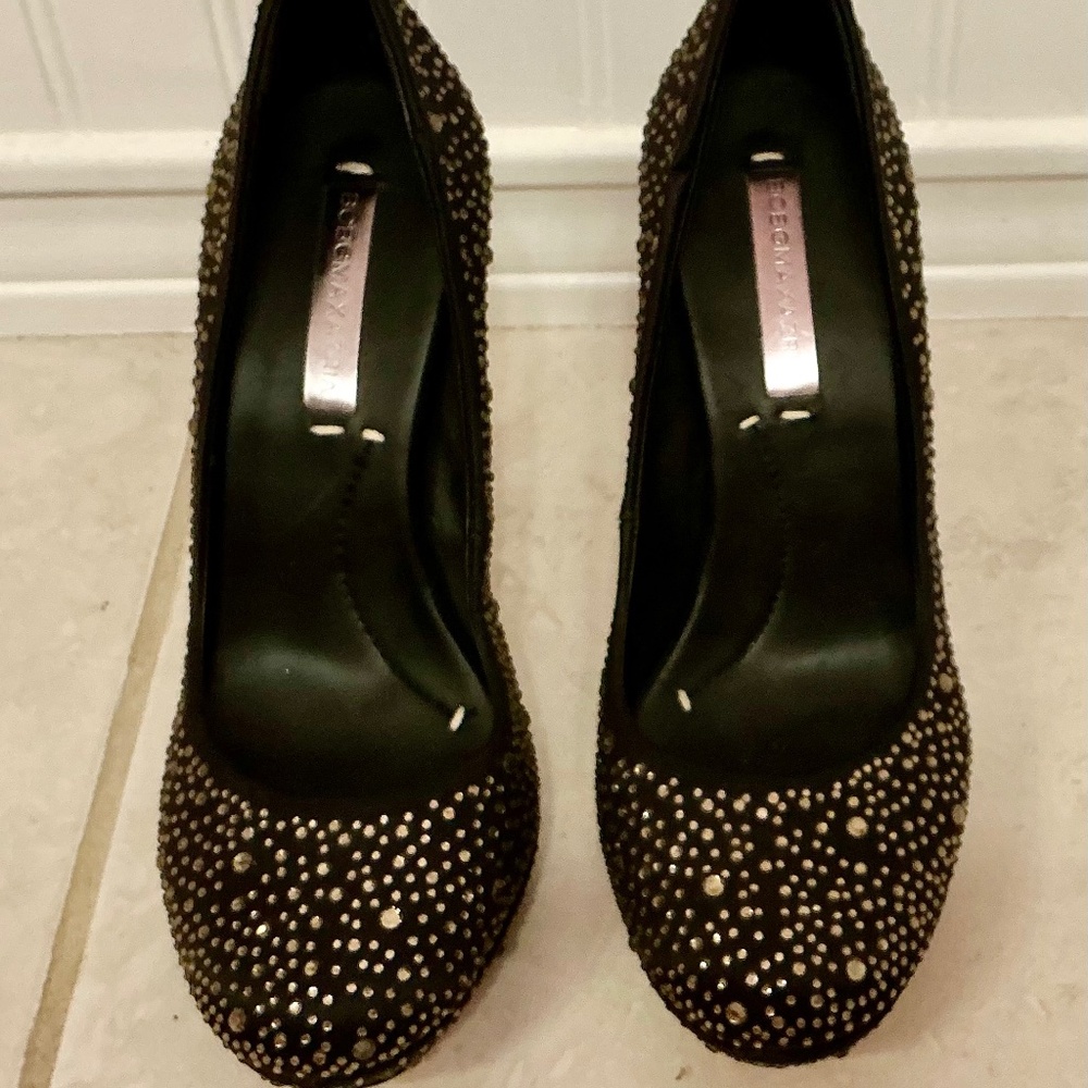 BCBGMAXAZRIA Black Suede Studded Platform Heels - Size 8